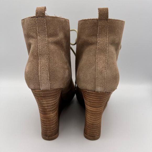 Steve Madden Danni Wedge Ankle Boots Womens 8.5M Beige Lace Up Leather - Picture 5 of 10